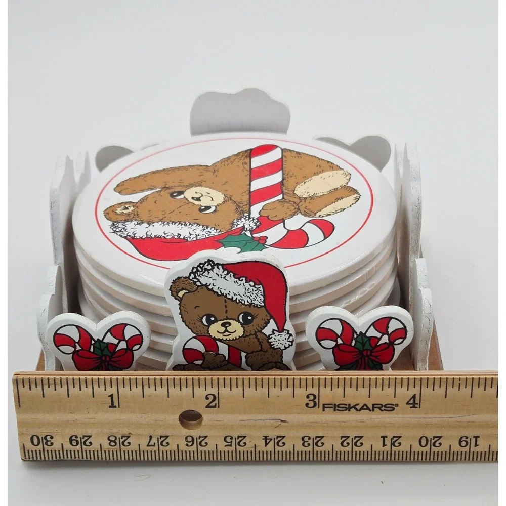 Vintage 1988 House of Lloyd Christmas Teddy Bear Ceramic Coasters Set of 6 w/Box